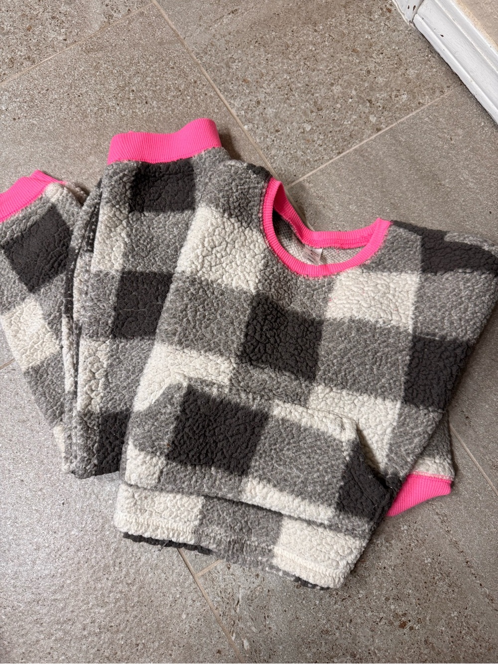 Justice Gray & Pink Buffalo Plaid Sherpa Pajama Set